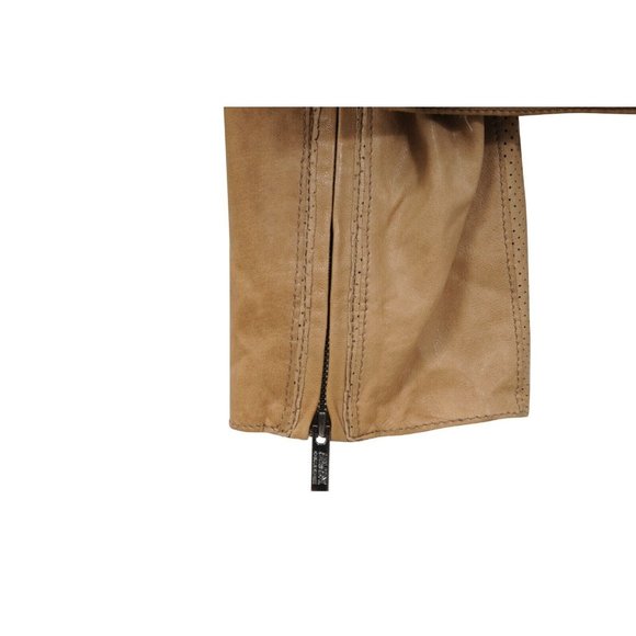 Armani Collezioni Mens Motorcycle Leather Jacket XL 42  Light Brown Tan Zip Up - Picture 13 of 14